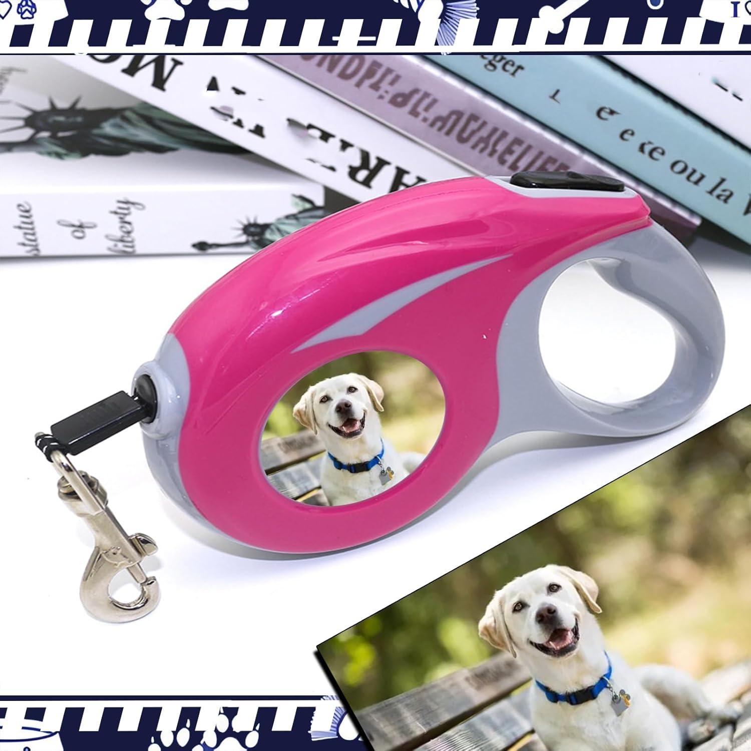 Custom Retractable Dog Leash with Photo and Text Personalized Retractable Dog Leash for Small/Large Dogs