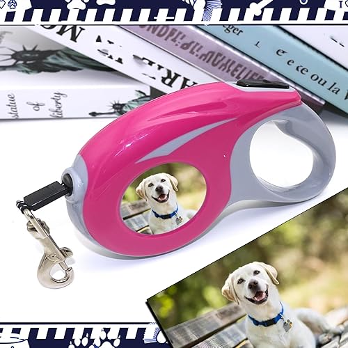 Miniatura 6 de Correa retráctil personalizada para perros con foto y texto, correa retráctil personalizada para perros pequeños y grandes Rosado,Negro
