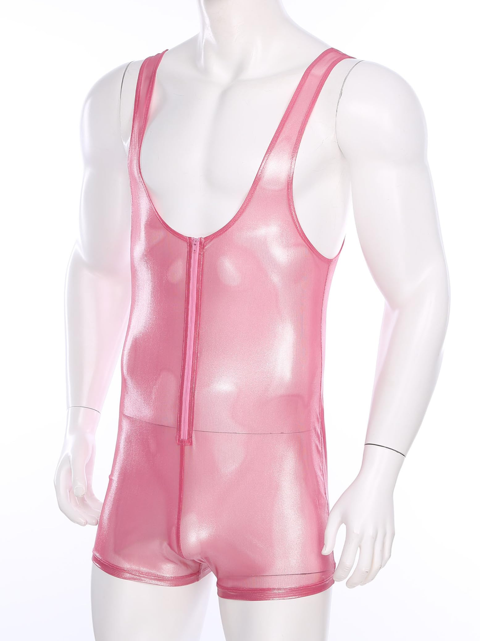 Hedmy Maillot De Lutte sans Manche Homme Bodysuit Maillot De Bain Natation Transparent Jumpsuit M-3XL
