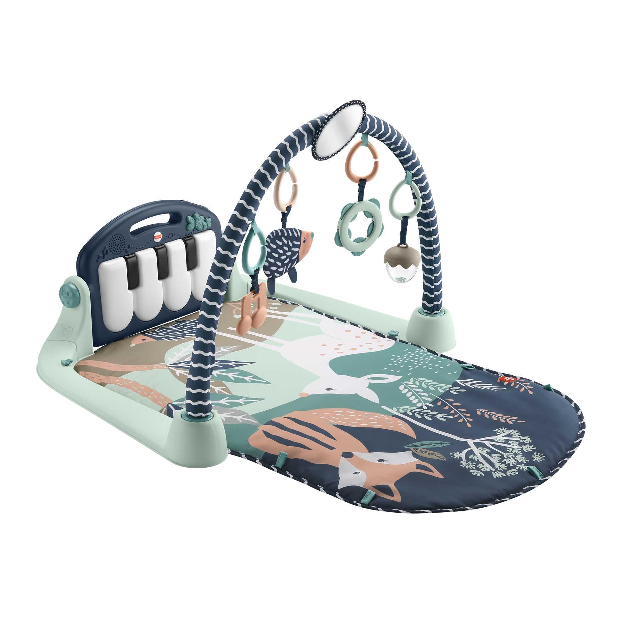 Fisher-Price Mata edukacyjna z pianinkiem, zabawa muzyczna na brzuszku i na siedząco, dla noworodków i niemowlaków, jelonek, jeż, lis HKX37
