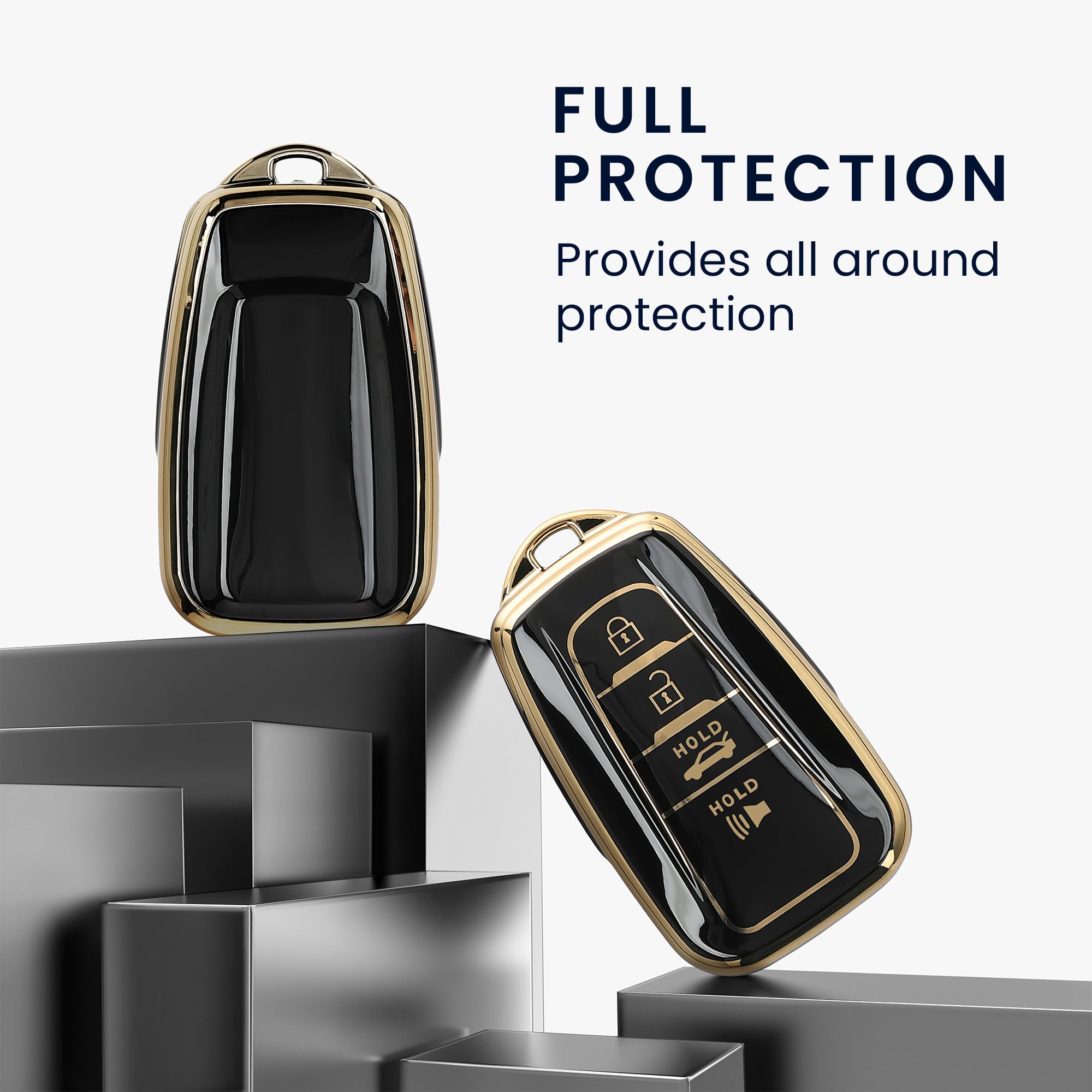 kwmobile Key Cover Compatible with Toyota 4-Button 2018-2024 RAV4 Avalon Camry C-HR Prius - Car Key Fob Case Protector - Black/Gold - Image 2