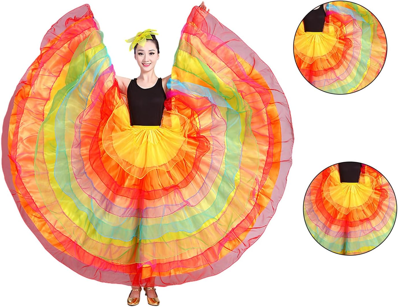 レディースエレガントなフラメンコダンススカートレイヤードロングスカートスペインダンススカートベリーダンススカートパフォーマンス衣装ベ