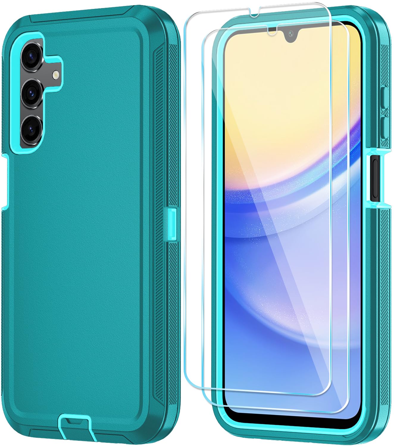 QinmayPhone Case for Samsung Galaxy A15 5G Case with HD Screen Protector, Heavy Duty Shockproof & Dropproof 3-Layer Cover Phone Case for Galaxy A15 (LakeSkyBlue)
