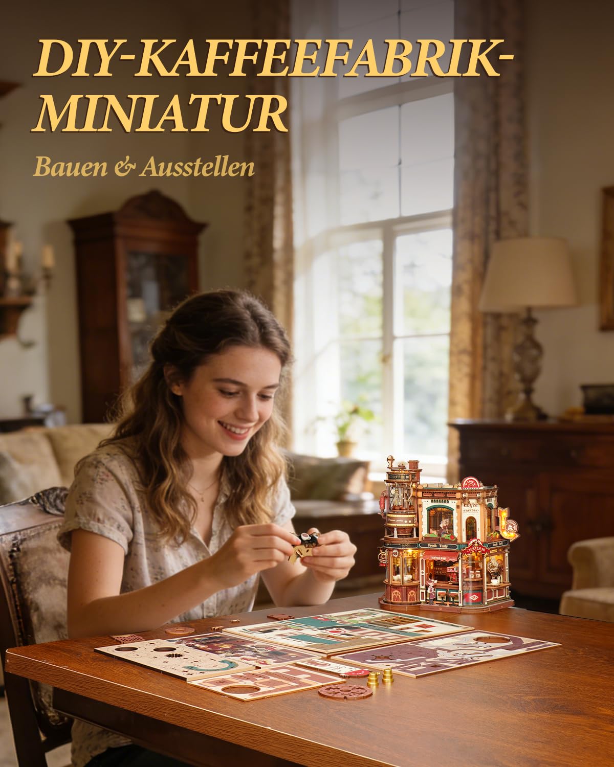ROKR 3D Holzpuzzle Erwachsene Dream Coffee Factory,Modellbausätze DIY Geschenke für Erwachsene und Teenager