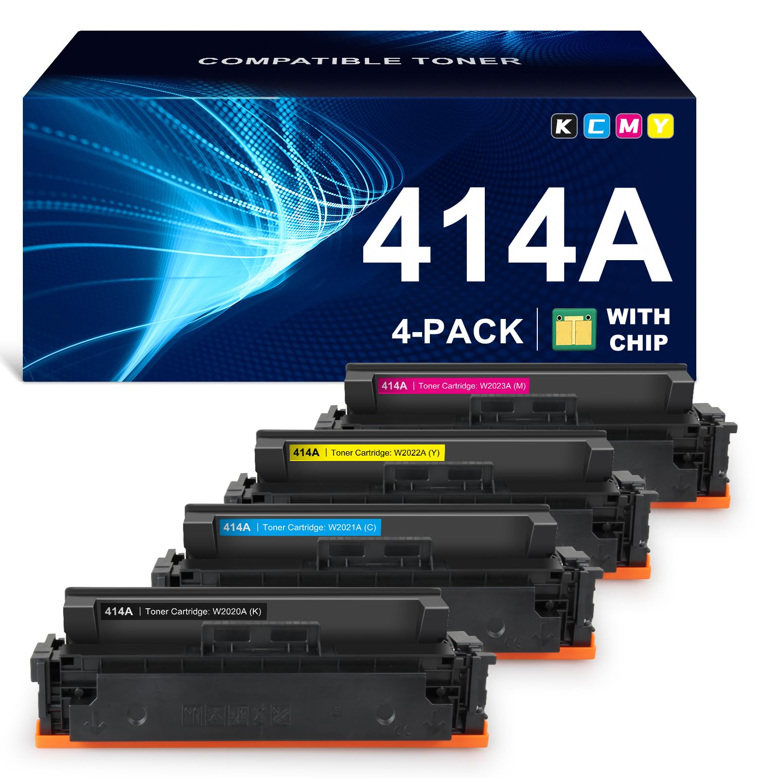 414A W2020A Toner Cartridge 4 pack (with Chip) Compatible Replacement for HP 414A 414X Pro M454dw M454dn MFP M479fdw M479fdn M479dw Enterprise M455dn