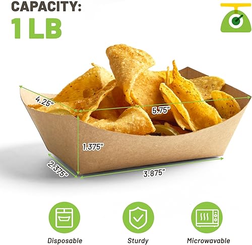 Miniatura 8 de ZORRITA Paquete de 1 libra de bandejas de papel para alimentos, paquete de 100 botes desechables para alimentos, soportes de comida de papel kraft