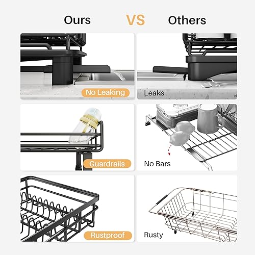 Miniatura 3 de SNTD Escurridor de Platos - Estante de Secado de Platos Extensible, Escurridor de Platos Grande para Fregadero de Cocina, Escurridor de Platos de