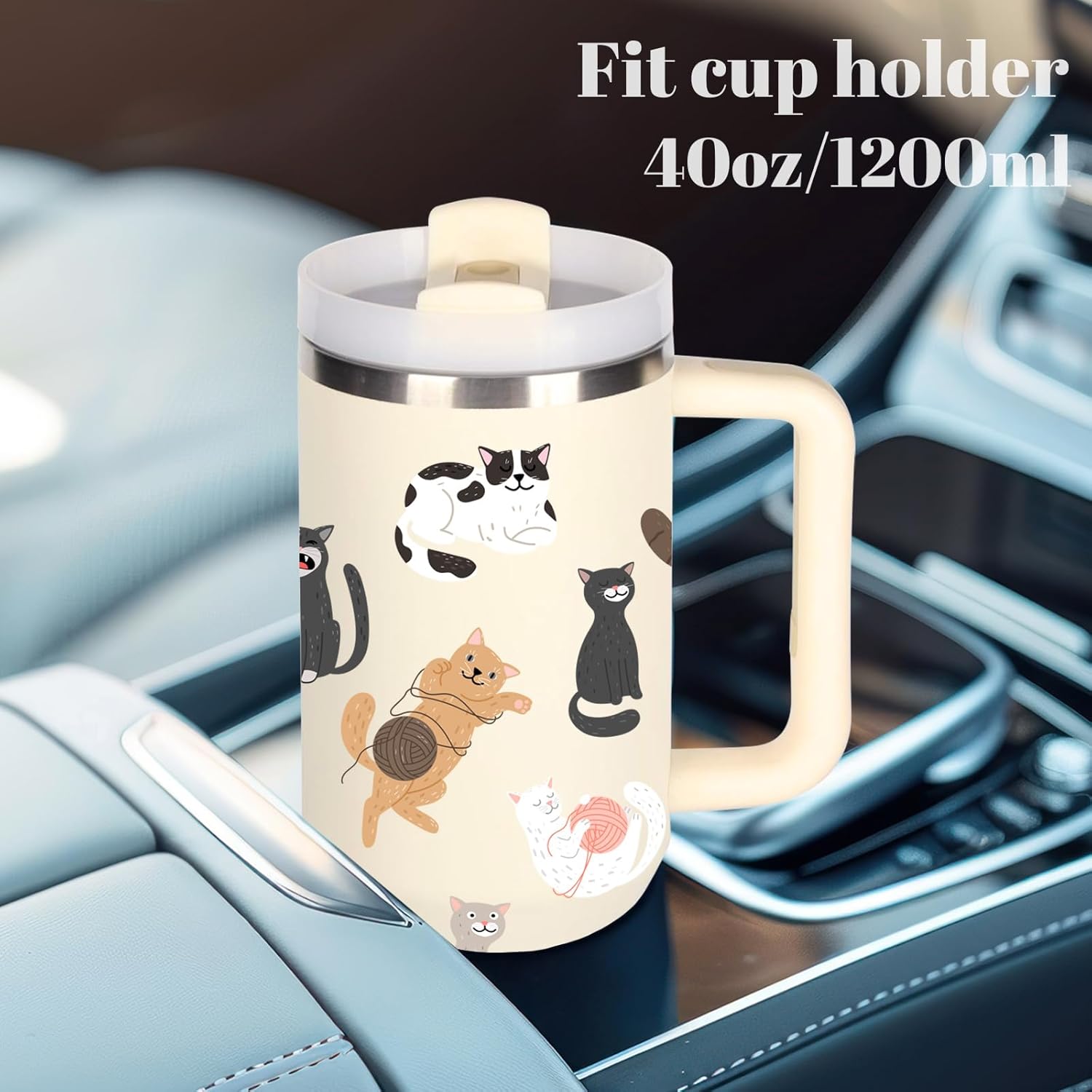 momocici 40oz Cats Tumbler with Handle Gifts for Women.Cat Lover Cups Tumbler Gifts for Women.40 oz Birthday Christmas Cat Cup Tumblers for Cats Lover. - Image 5