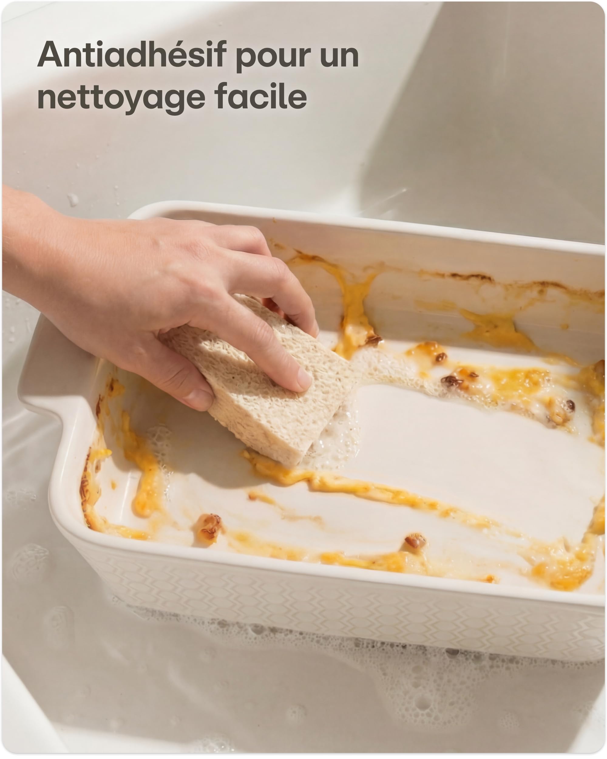 Praknu Plat à Four en Céramique Petit - Anti-adhésif et Anti-rayures - Cassolette à bords très hauts - Plat à gratin rectangulaire (Blanc)