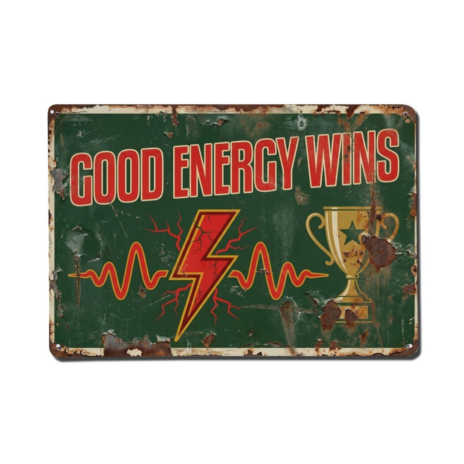 Cmhok Vintage Style Good Energy Wins Motivation Retro Motivational Slogans Metal Tin Sign Wall Decor For Cafe, Club, Garden Metal Poster 8X12inch