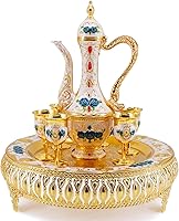 Vista 9 de Juego de taza de café turco y tetera que incluye tetera, bandeja de té, 6 tazas de metal, juego de servicio de té para decoración de mesa de té