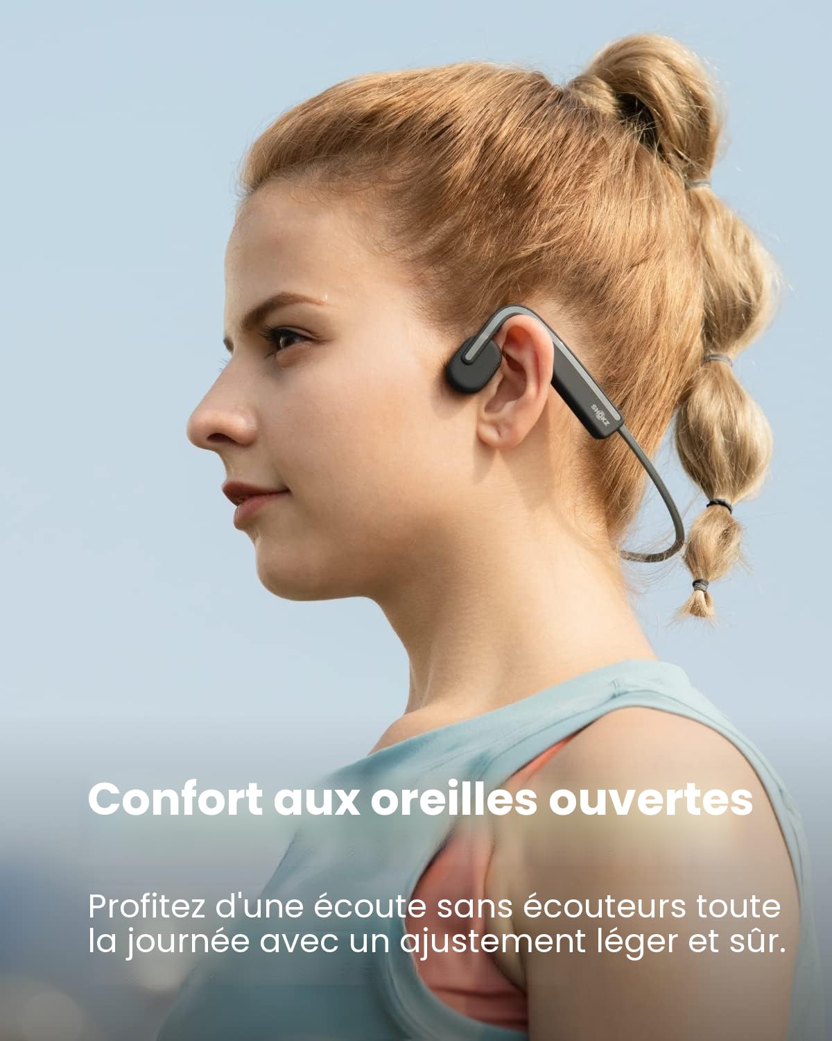 SHOKZ OpenMove Casque à Conduction osseuse, écouteurs Bluetooth 5.1 à Oreilles Libres, Son Clair, 6h Batterie, léger 29g, IP55, Entendre l'environnement, pour la Course et Usage Quotidien, Gris