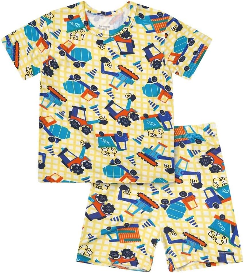 Teach Leanbh Toddler Baby Boys Girls Bamboo Viscose Pajamas Set Round Neck Short Sleeve Snug Fit Sleepwear Pjs 12M-5Y
