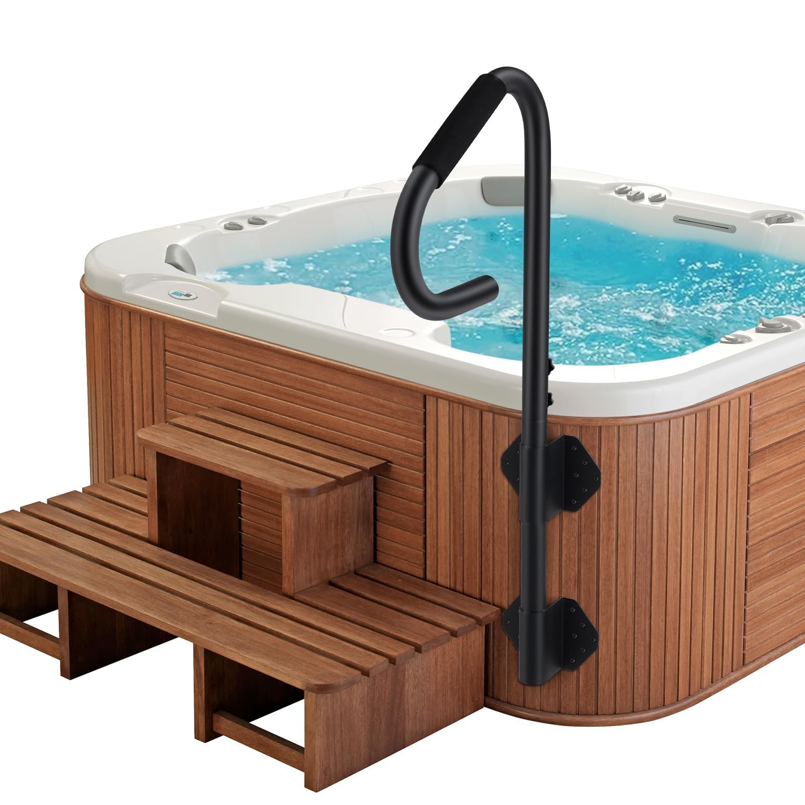 GarveeHome Whirlpool-Handlauf Mit, 360° Schwenkbar, Höhenverstellbar 46-122 cm, Spa-Geländer Mit Slide-Under Sockel & Rutschfestem Griff, Für Innen & Außen, Bis 272 kg Belastbar