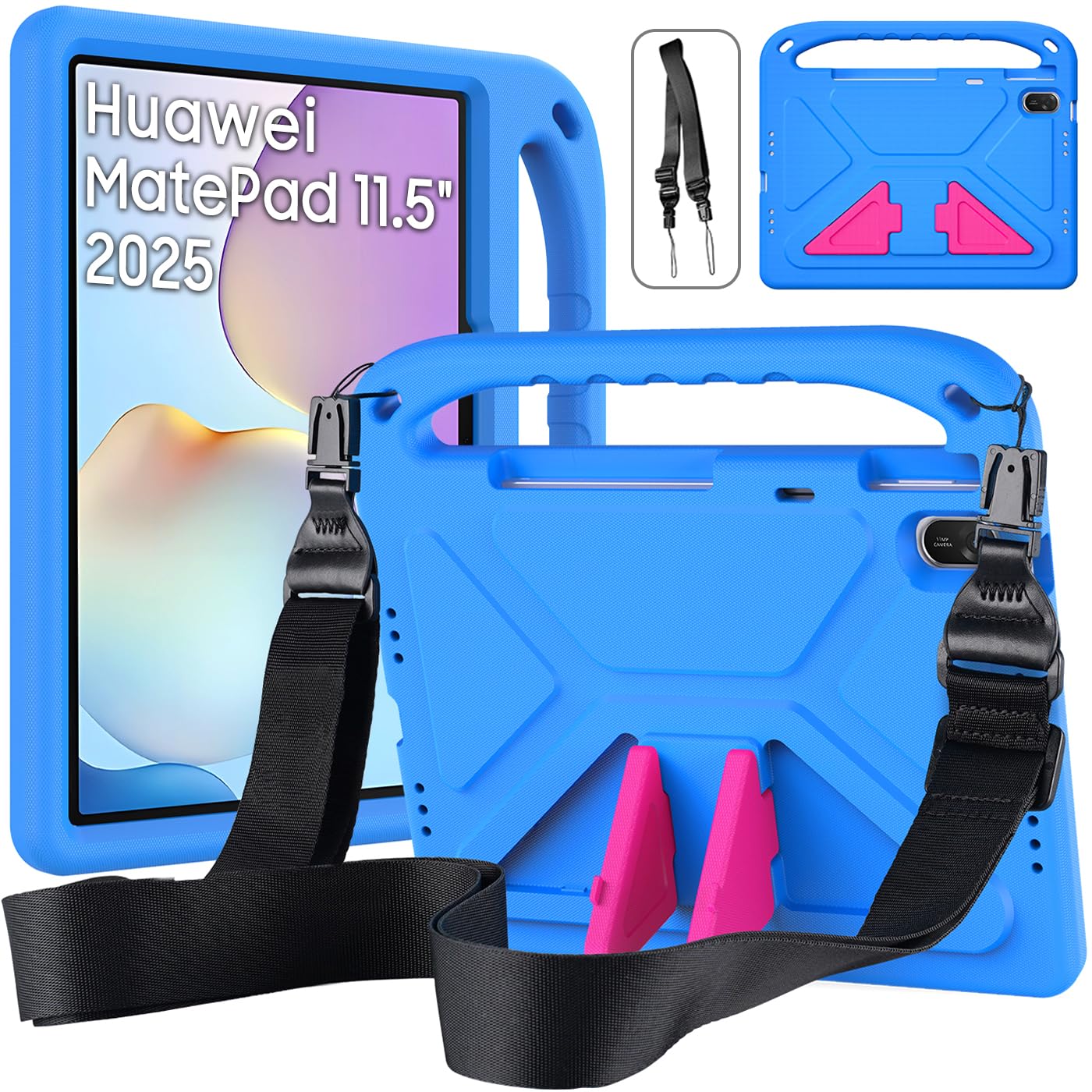 Funda para Huawei MatePad 11.5 2025/ MatePad 11.5 S 2024, Eva Ligera a Prueba de Golpes con asa Infantil y Correa para el Hombro, Azul
