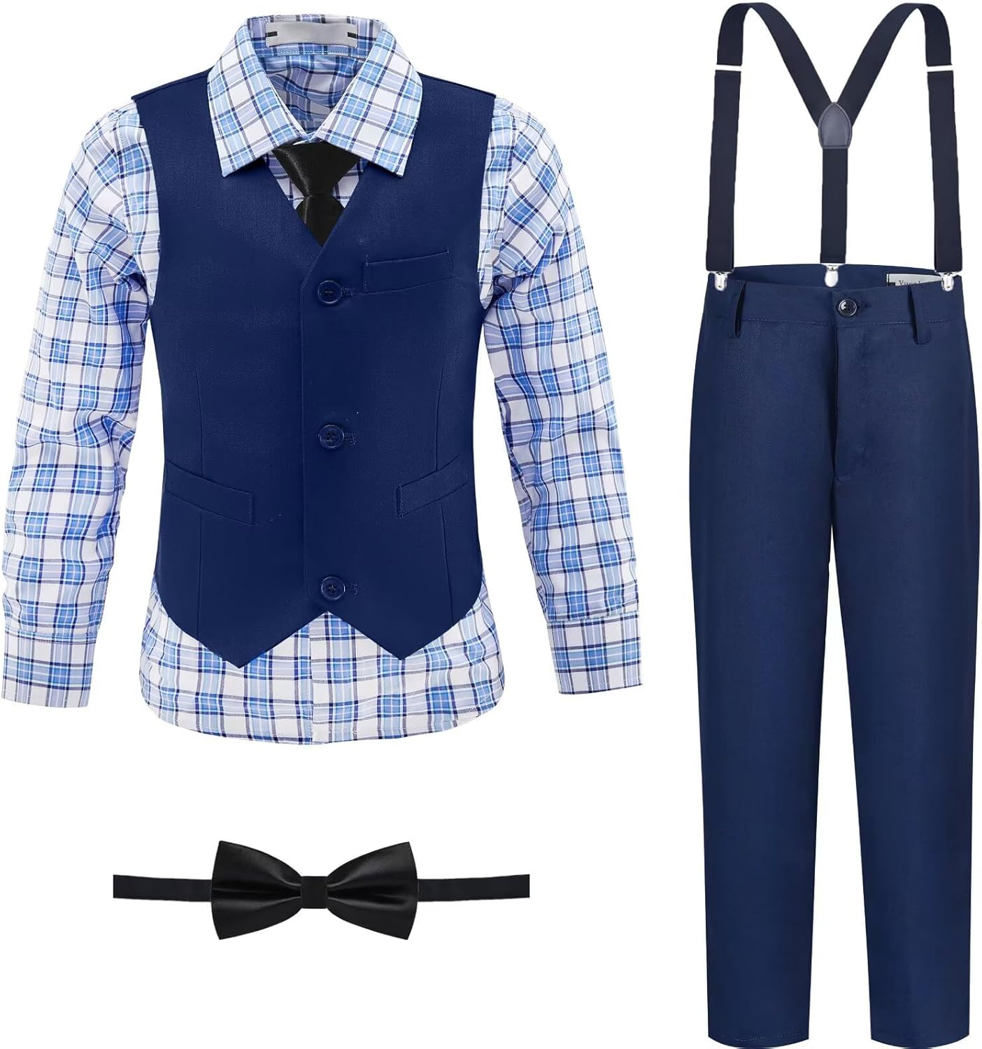 Boys' Suit Kids Formal Tuxedo Suits for Boys Wedding Outfits Dress Vest Pants Suspenders Set Adjustable Waist