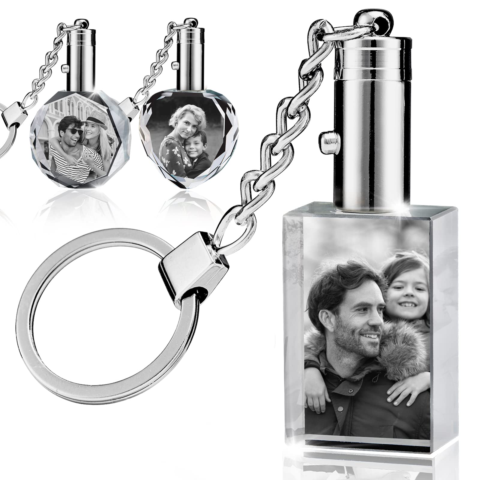 Aolun Custom Crystal Keychain Picture,Personalized Keychain Crystal Engraved Keyring with LED Light