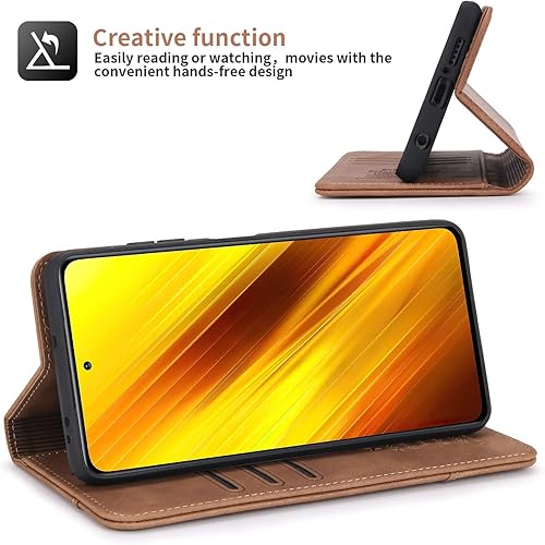Miniatura 10 de Funda con tapa para Xiaomi Poco X3 Pro, cuero vegano premium, cierre magnético, con soporte para tarjetas y 4 tarjeteros