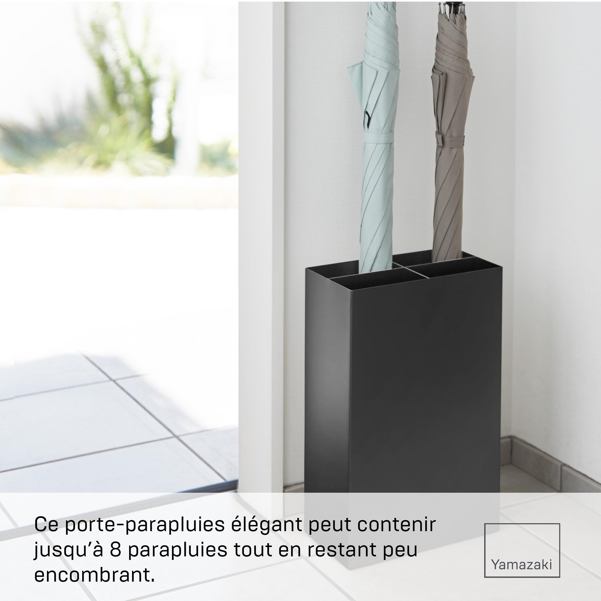 YAMAZAKI Smart Porte-parapluies Grand, en Acier - rectangulaire, capacité jusqu'à 8 parapluies, Compact, idéal pour l’entrée et Le Couloir - 12 x 23,5 x 36 cm, Design Japonais, Noir
