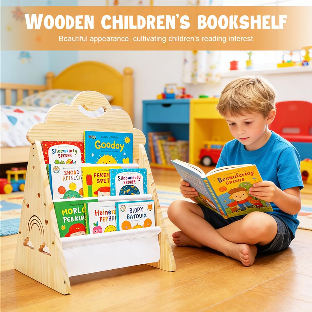 Montessori Libreria per bambini in legno, 3 livelli, per cameretta dei bambini, per angolo lettura, organizer per libri per cameretta dei bambini, per il soggiorno
