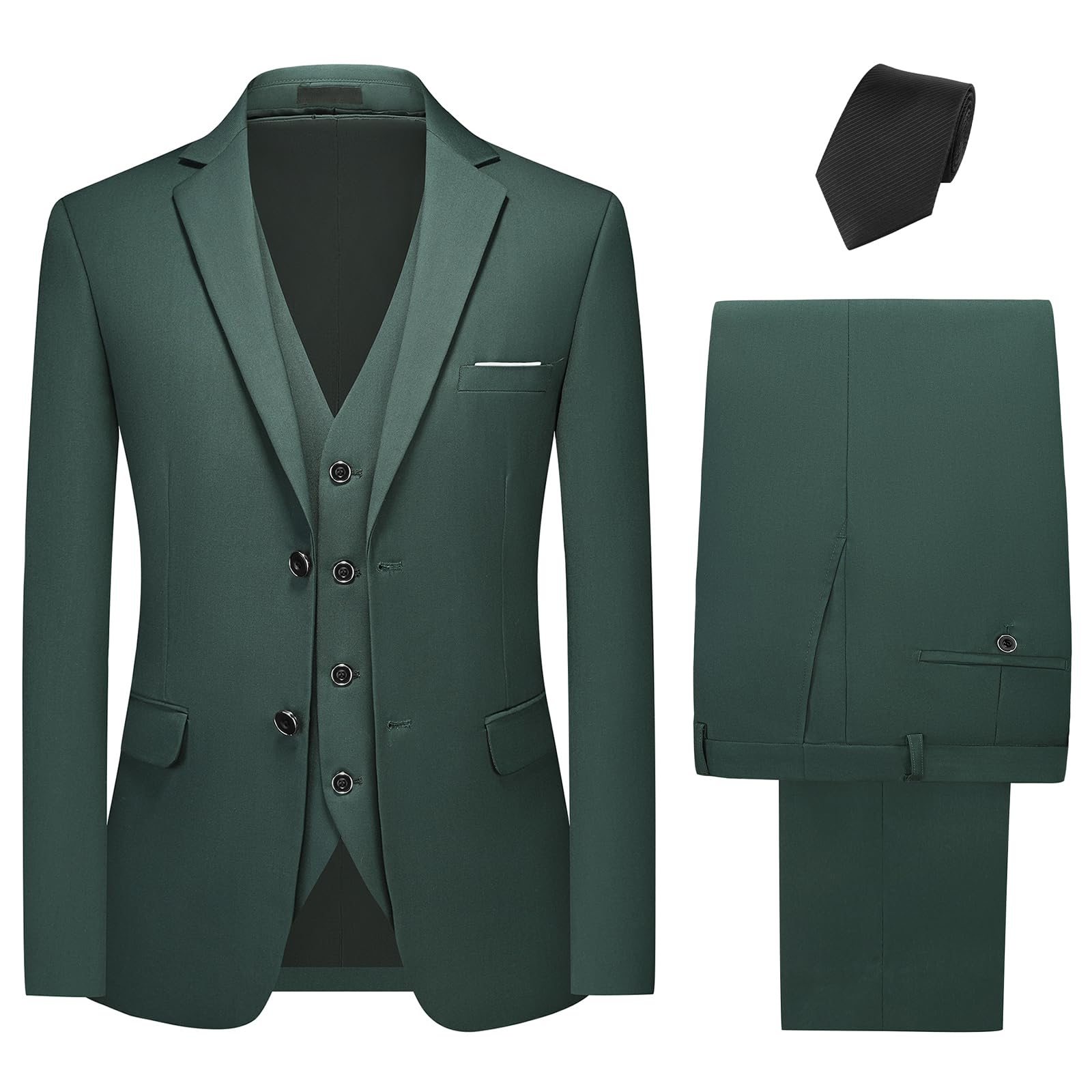 kudmol Men's Suits 3-Piece Classic Tuxedo Two Buttons Men's Suit Jacket Vest Trousers with Black Tie-picture-21