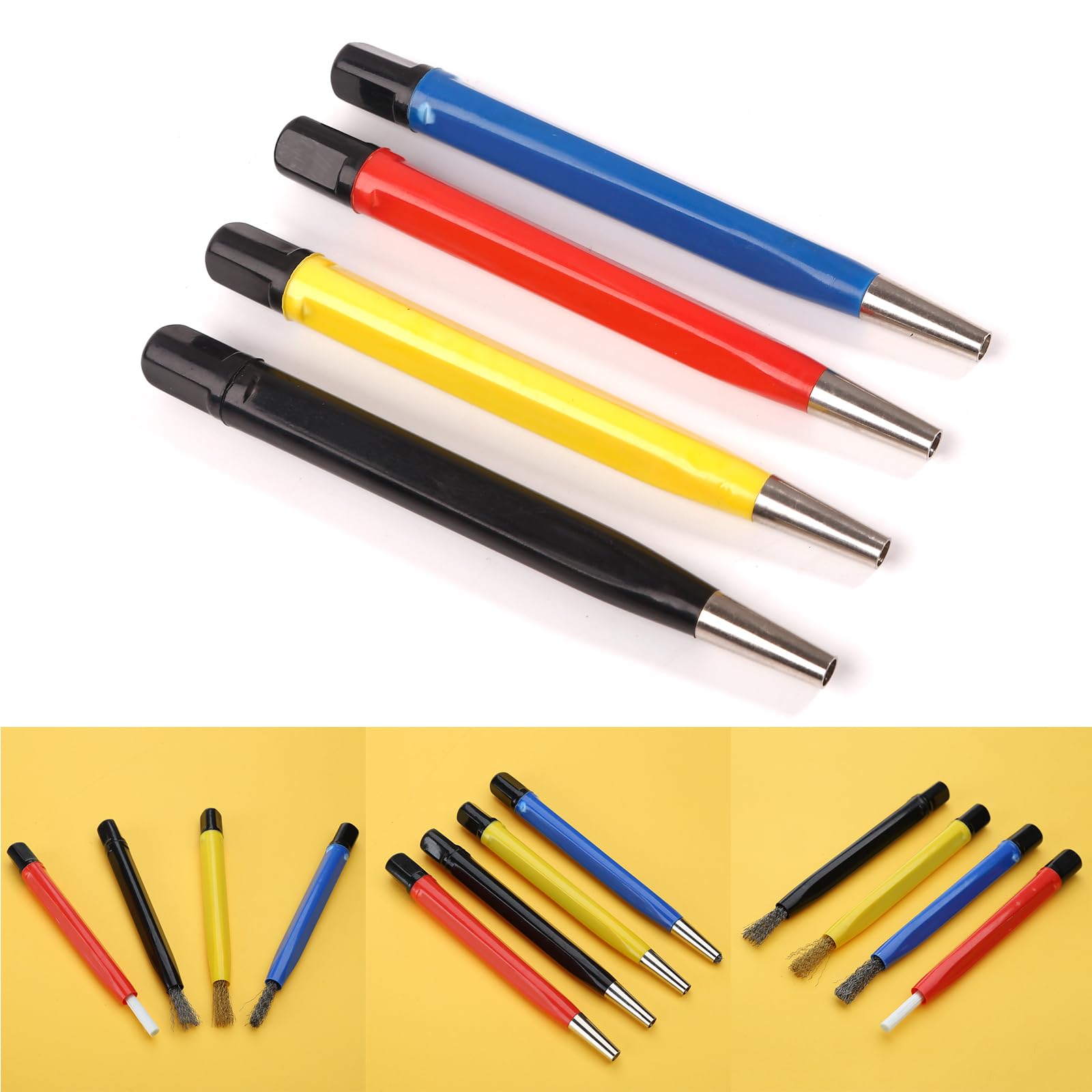 XISAOK Scratch Brush Pen Set Fiber-Glass Steel Brass Nylon Pen Pre-p Sanding Brush 4-Pack for Rust Jewelry Tool