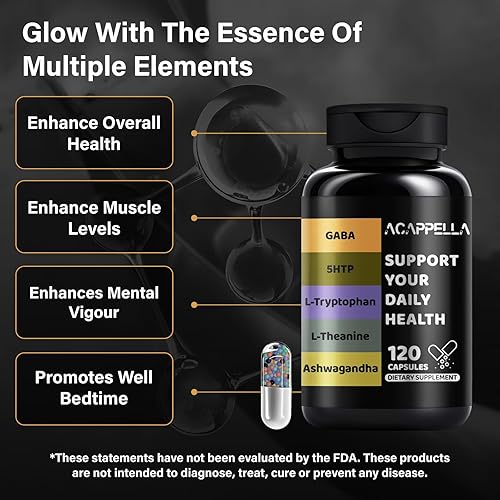 Miniatura 3 de ACAPPELLA Ashwagandha Suplementos con GABA Suplemento 5-HTP L - Cápsulas de teanina y cápsula de L-triptófano - 120 unidades