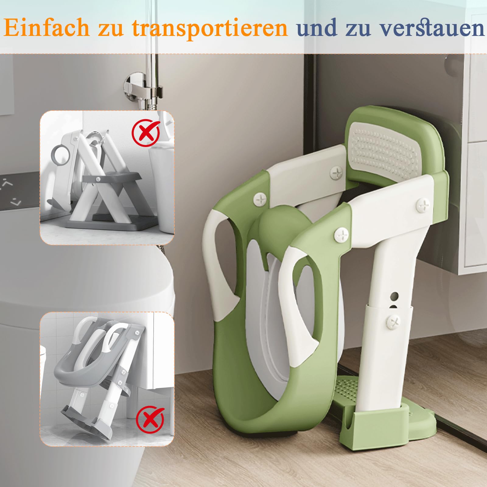 3 IN 1 Toilettensitz Kinder, Toilettenleiter für Kinder mit Verstellbar Treppe, Spritz und Rutschfestes Verlängerter Pedal- und Spritzschutz und Polster, Rutschfest und Faltbar für Jungen Mädchen Baby