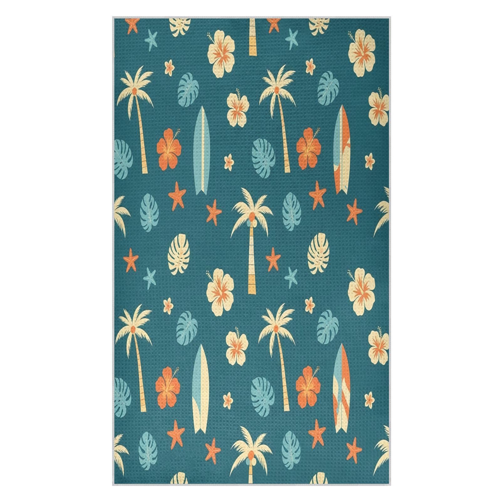BURSTDDY Leaves and Surfboards Kitchen Towels,Absorbent Dish Towels 2 Pack