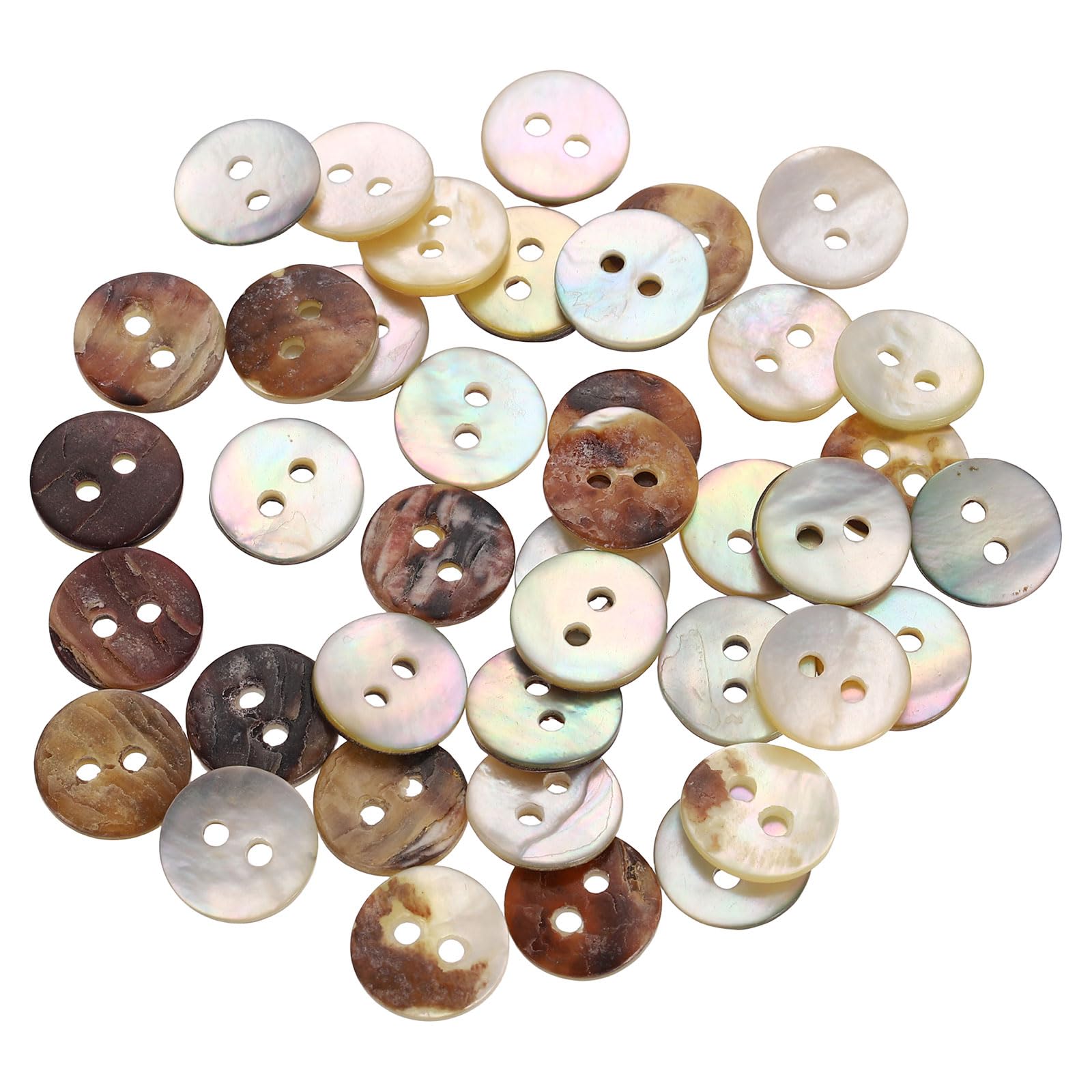 sourcing map 40Pcs Natural Shell Buttons, 10mm 2 Hole Mother of Pearl Blazer Buttons Sewing Craft Shell Discs for Shirt Sewing DIY Crafts Decoration, White