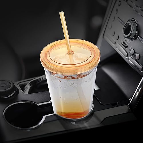 Miniatura 9 de Zukro Vaso de acrílico con popote y tapa 32 onzas vaso de plástico transparente de doble pared con tapa con pajilla taza de café helado reutilizable