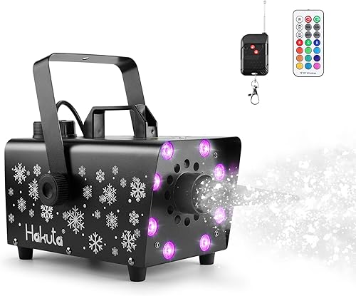 Vista 10 de Hakuta Máquina de nieve mejorada de 800 W con 8 luces LED RGB, proyección LED y 2 controles remotos inalámbricos, perfecta para Navidad, Halloween