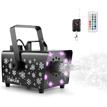 Hakuta Snow Machine 800 W Snow Machine with 8 LED RGB Lights 13 LED Light Colours and 2 Remote Controls Perfect for Halloween Christmas Wedding Parties and DJ Stage