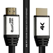QualGear High Speed Long HDMI 2.0 Cable with Ethernet 50 Feet - 100% OFC Copper, 24 Awg, 24K Gold Plated Contacts, CL3 Rated, Triple-Shielded. Supports 4K UHD, 3D, 18 Gbps, ARC QG-CBL-HD20-50FT