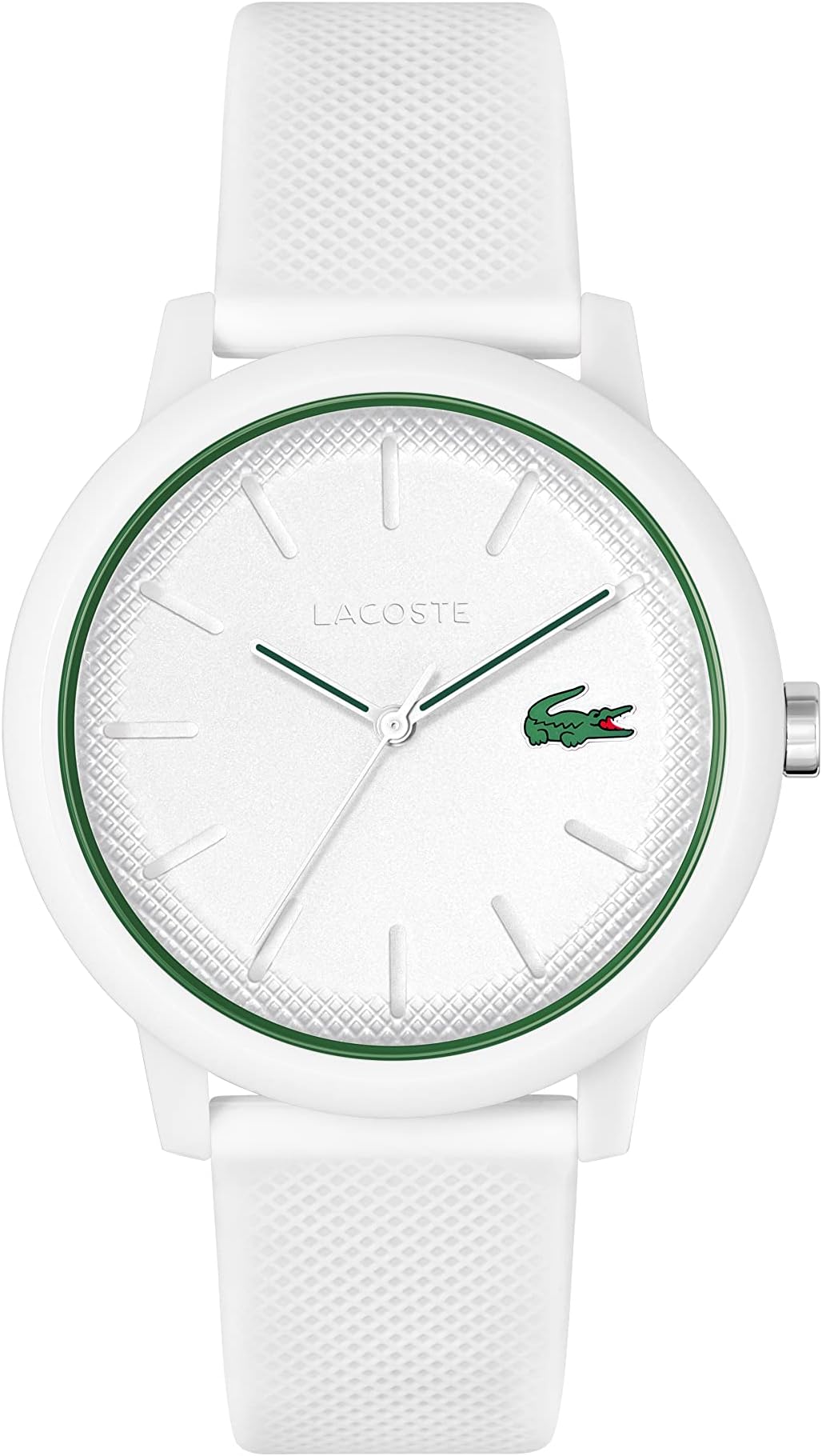 Lacoste 12.12 Men's Classic Quartz Watch - Durable Watch, Stylish and Water Resistant, White/Green, 42mm, Rubber, White/Green, 42MM, Rubber