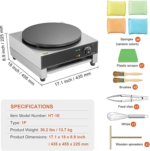 Miniatura 7 de HappyBuy Máquina eléctrica de crepé - 16 pulgadas, 1700 W, acero inoxidable antiadherente, escritorio, control de temperatura, para uso comercial