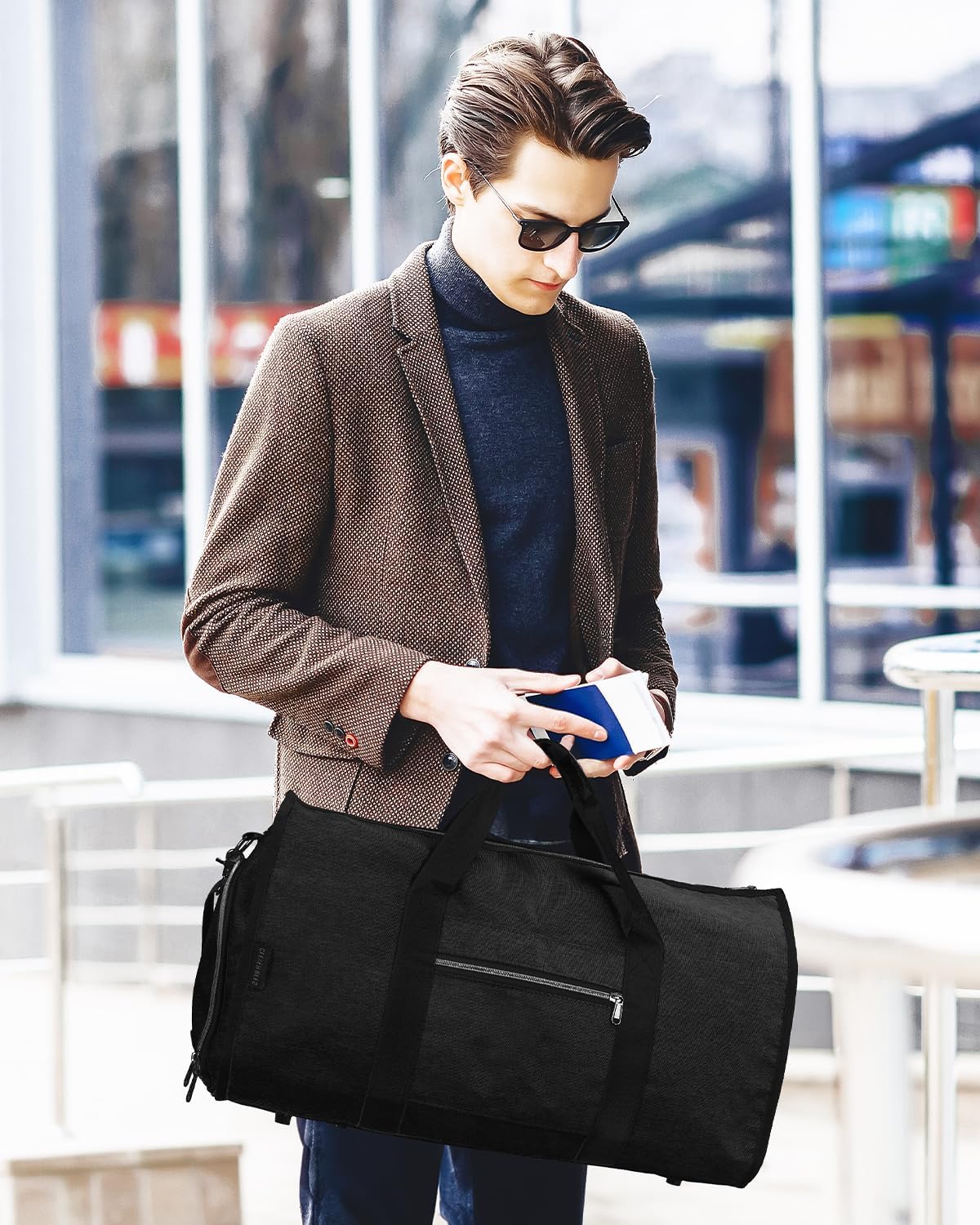 Convertible Garment Duffle Bag with Shoe Compartment for Men, 2 in 1 Hanging Suit Bag with Shoulder Strap, Travel Carry On Bags, Black - Image 6