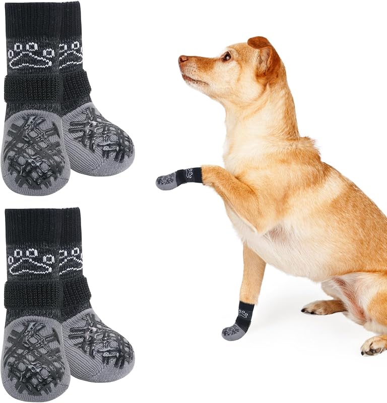Meias Antiderrapantes para Cães BEAUTYZOO com Tiras Ajustáveis para Patas – Pacote com 4