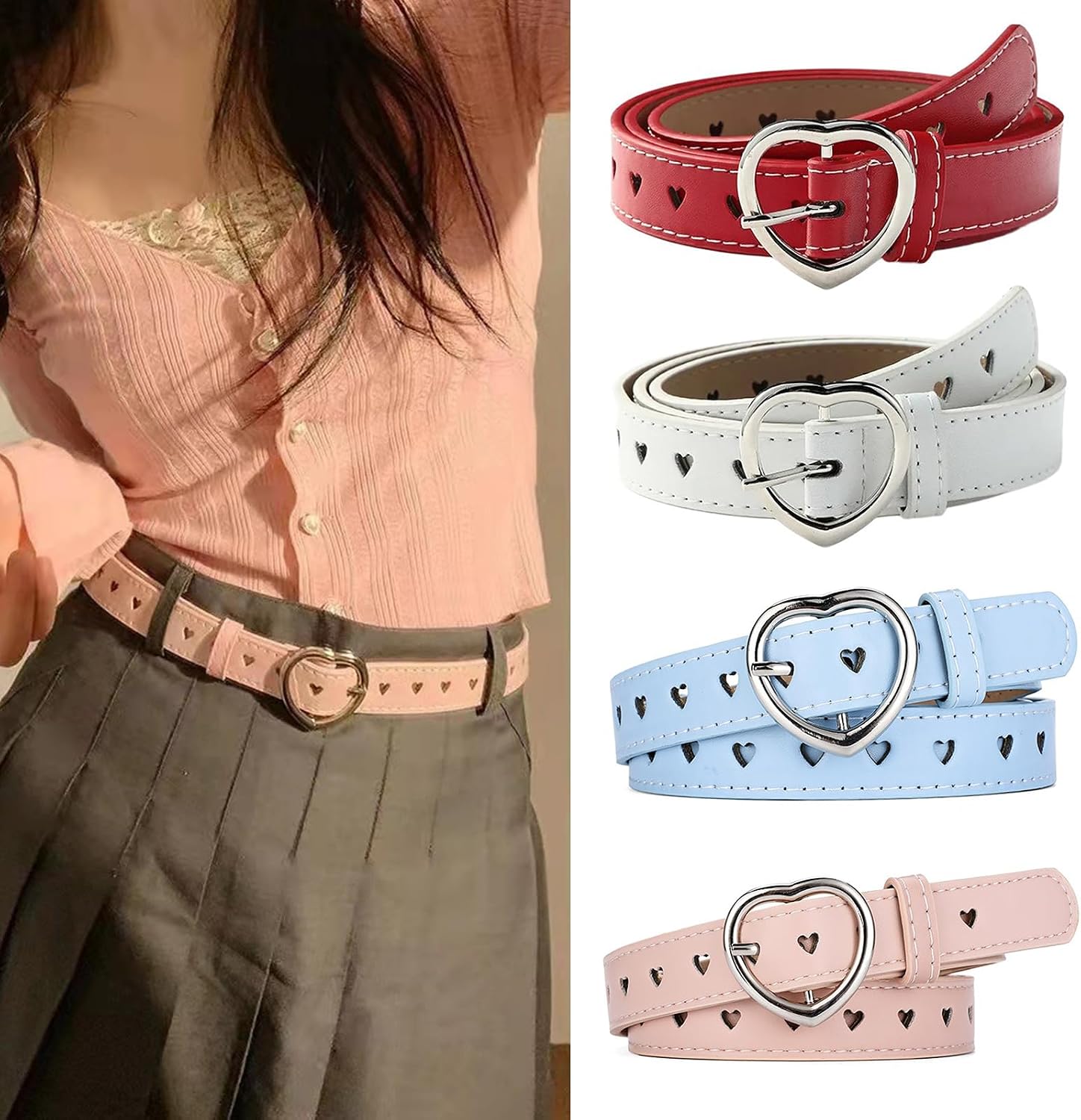 Metal Love Buckle Belt For Women Girl Fashion Hollowout Waistband Adjust Waiststrap Jeans Belt Daily Wear Waistbelt