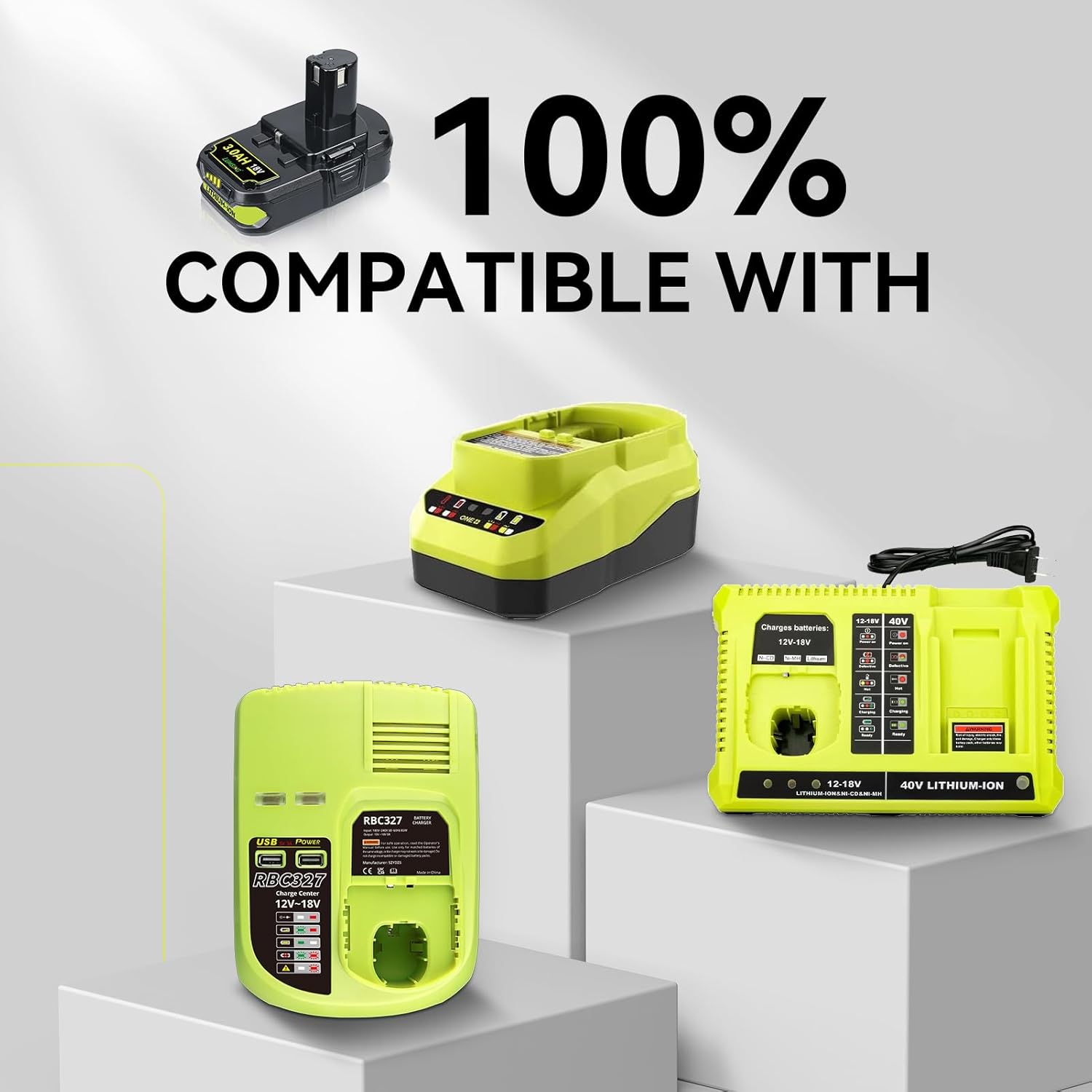 LUMSING 3000mAh P102 Battery and P117 Charger Compatible with Ryobi 18V Battery Lithium P102 P103 P104 P105 P107 P109 P122 Cordless Tool Batteries Rapid Rechargeable Batteries with Indicator