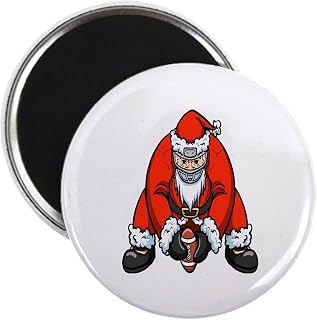 CafePress Christmas Santa Football Player Magnets 2.25" Round Magnet, Refrigerator Magnet