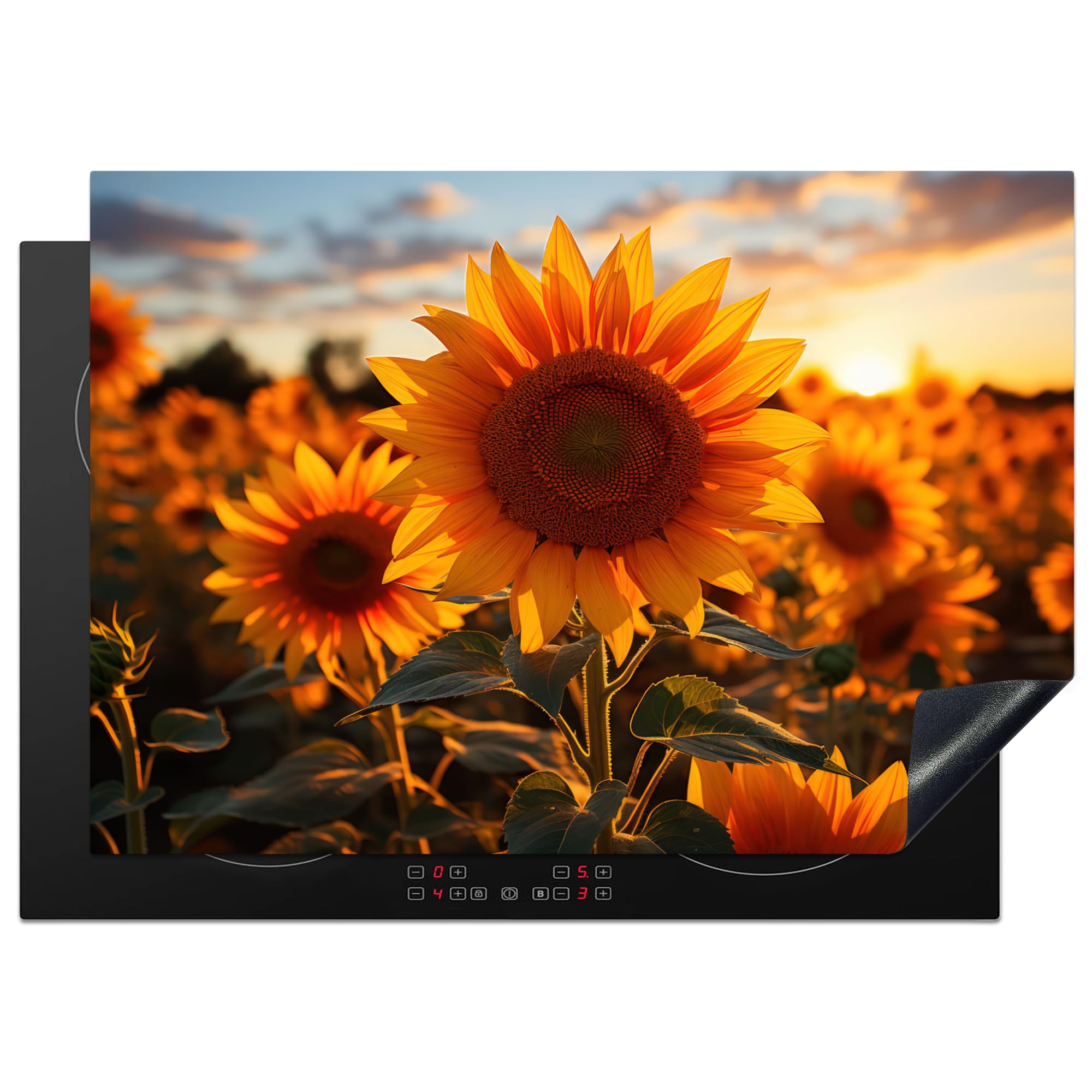 KitchenYeah© Induction Hob Protector Mat 20.5"x29.5" / 75x52 cm Cooker Top Protectors Cover Ceramic Covers Electric Hobs Vinyl Sunflower - Sunset - Flowers - Nature - Yellow