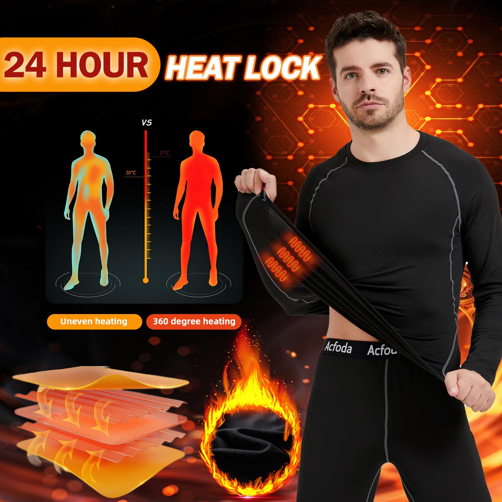 Acfoda Invernale Biancheria Intima Termica Uomo Traspirante Termiche Intimo Set Sci Funzionale per attività all'Aperto S-2XL