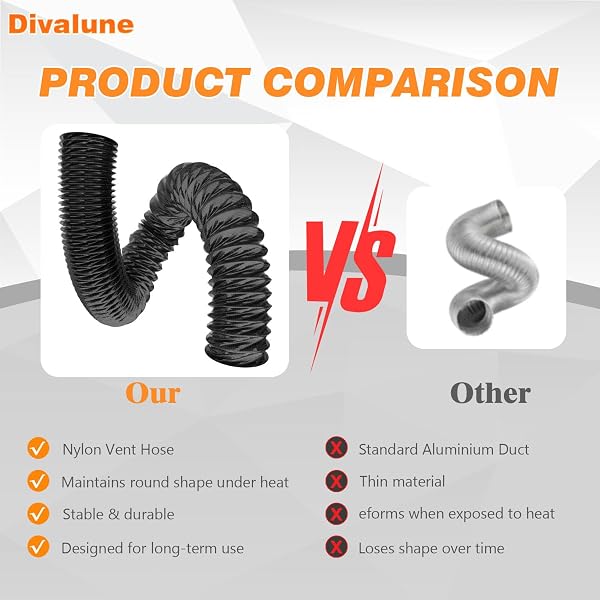Divalune Gaine d’Aération Ø100 mm 3 m Noir – Tuyau Flexible en Nylon Renforcé, Isolation Thermique & Réduction du Bruit, Résistant à 120°C pour Climatisation, Hotte, Salle de Bain - 5