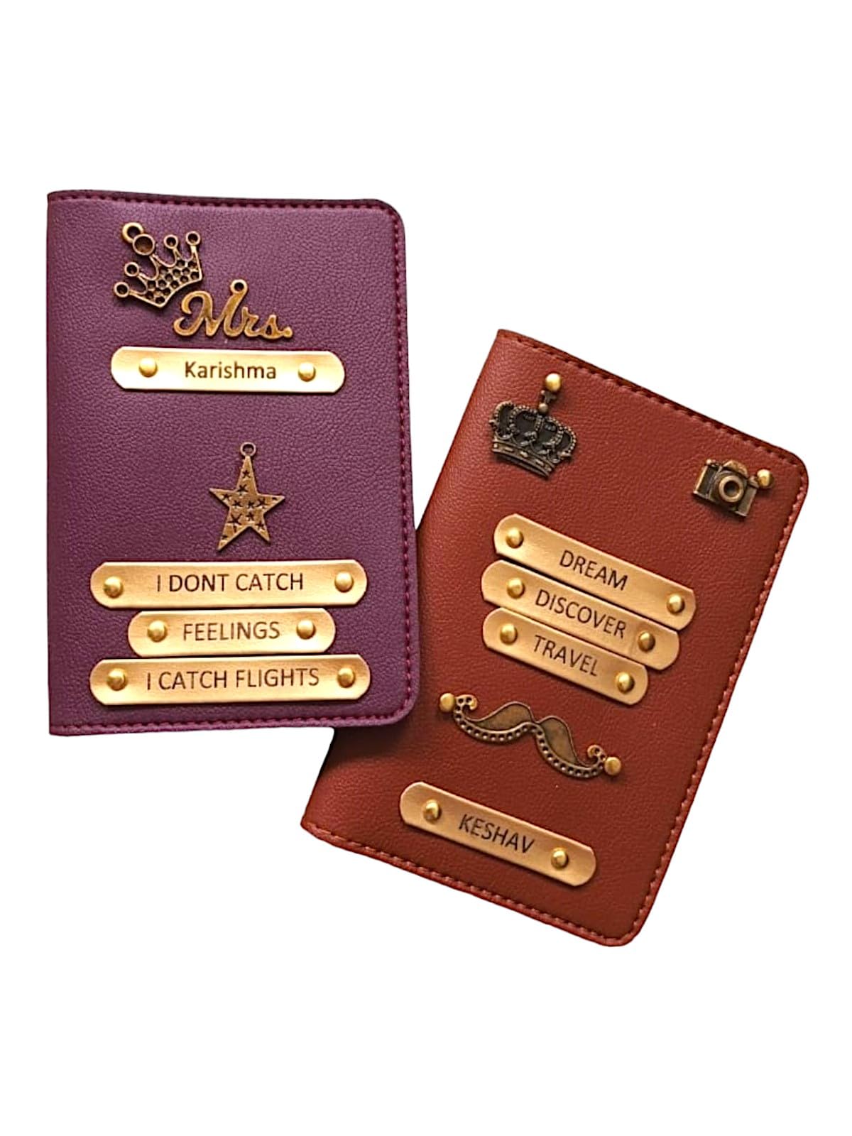 Customised Quoated Passport Holder with Name and Charm Combo Pack| 2 in one Pack Passport Holder| Best Caption Design with Name and Charm Sky Purple & Tan-image-10
