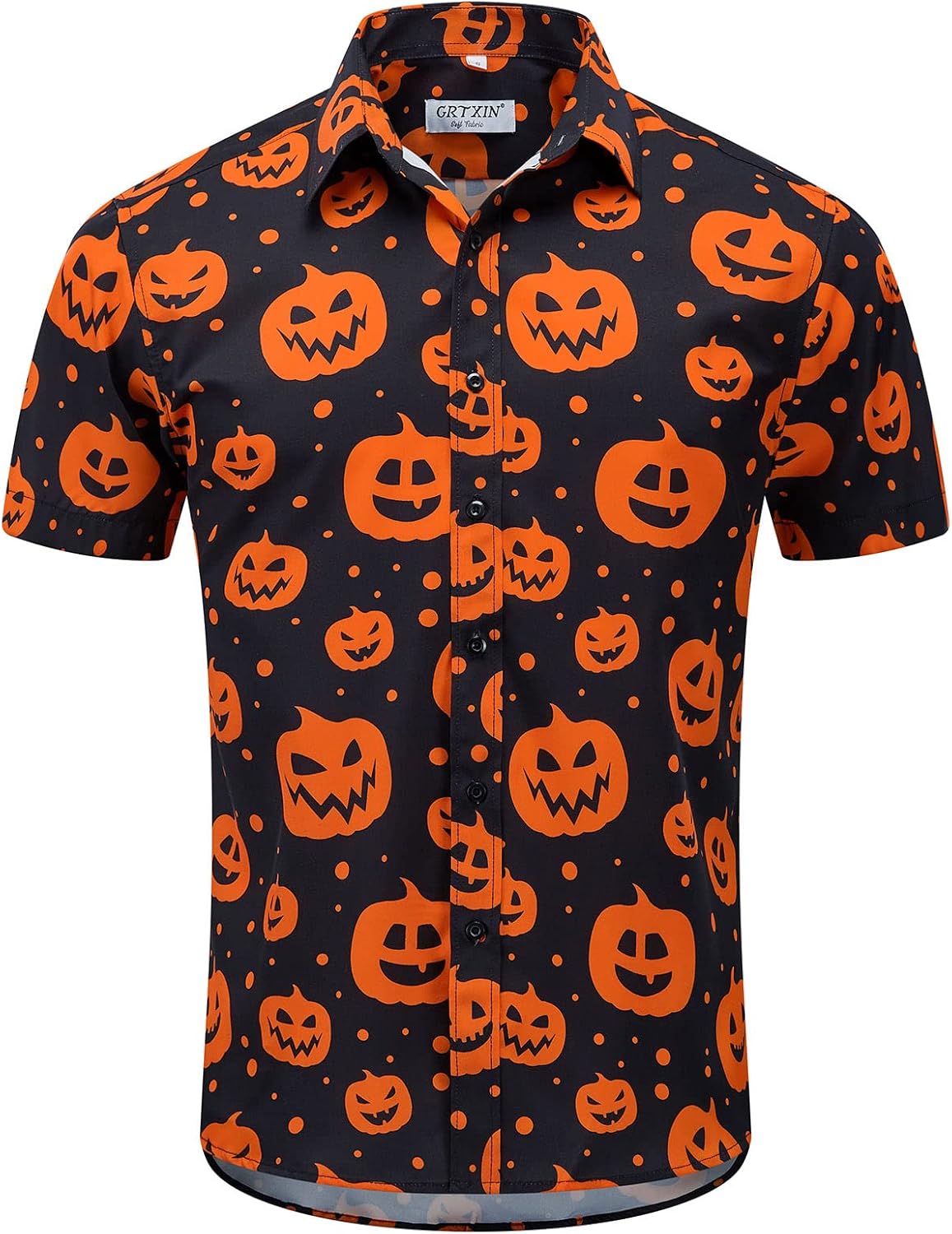 Halloween Shirts for Men Pumpkins Skeleton Shirt Short Sleeve Button Down Dress Shirts - Image 2