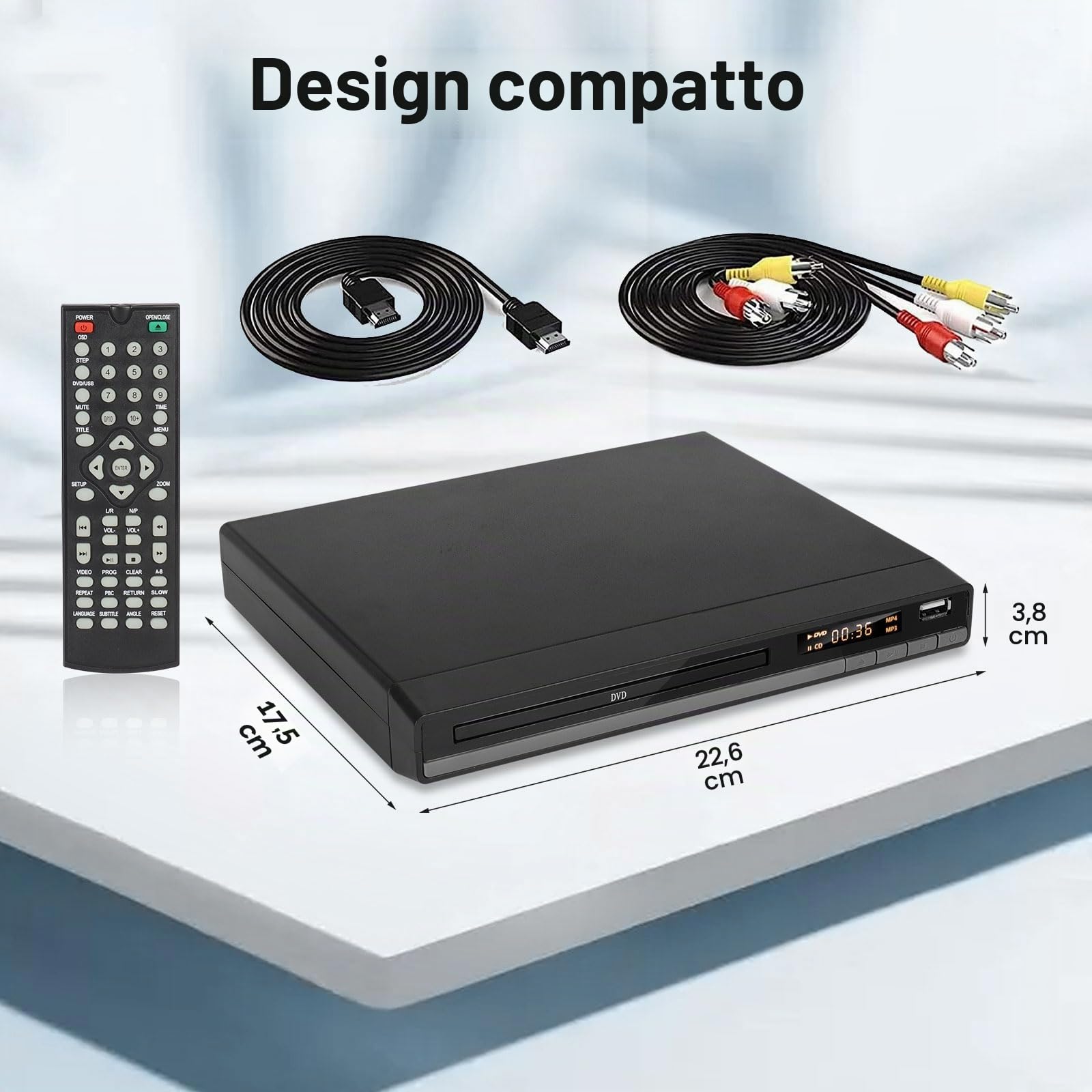 Lettore DVD HD con Porta HDMI per Smart TV | CD MP3 con Ingresso USB | Cavo HDMI e RCA Incluso | Perfetto per i Film per Famiglie (DVD-168)