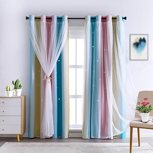 Miniatura 1 de Anytime Cortinas con recortes de estrellas para habitación de niñas, cortinas negras para ventanas (verde, 1 panel, 52 pulgadas de ancho x 72