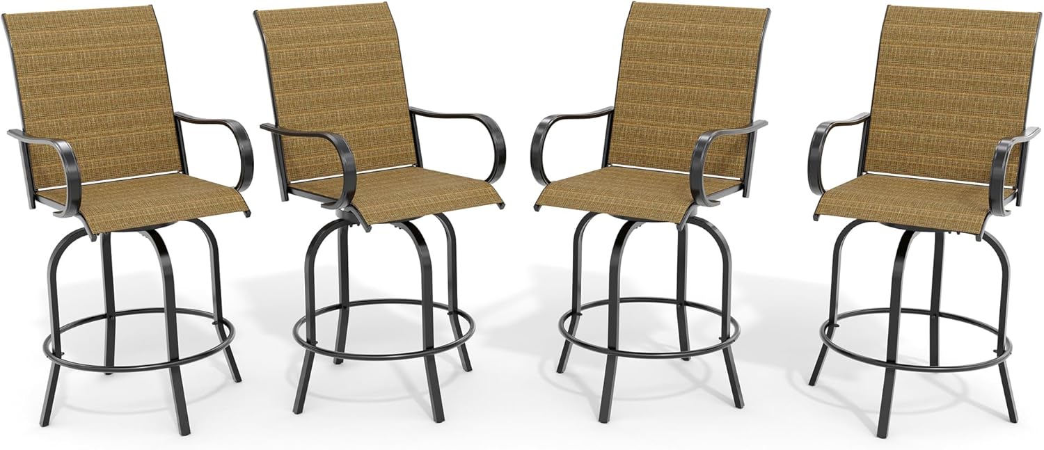 Outdoor Swivel Bar Stools Set of 4, Patio Swivel Bar Stools Chair, All Weather High Back and Armrest Patio Chairs for Deck Lawn Garden Backyard