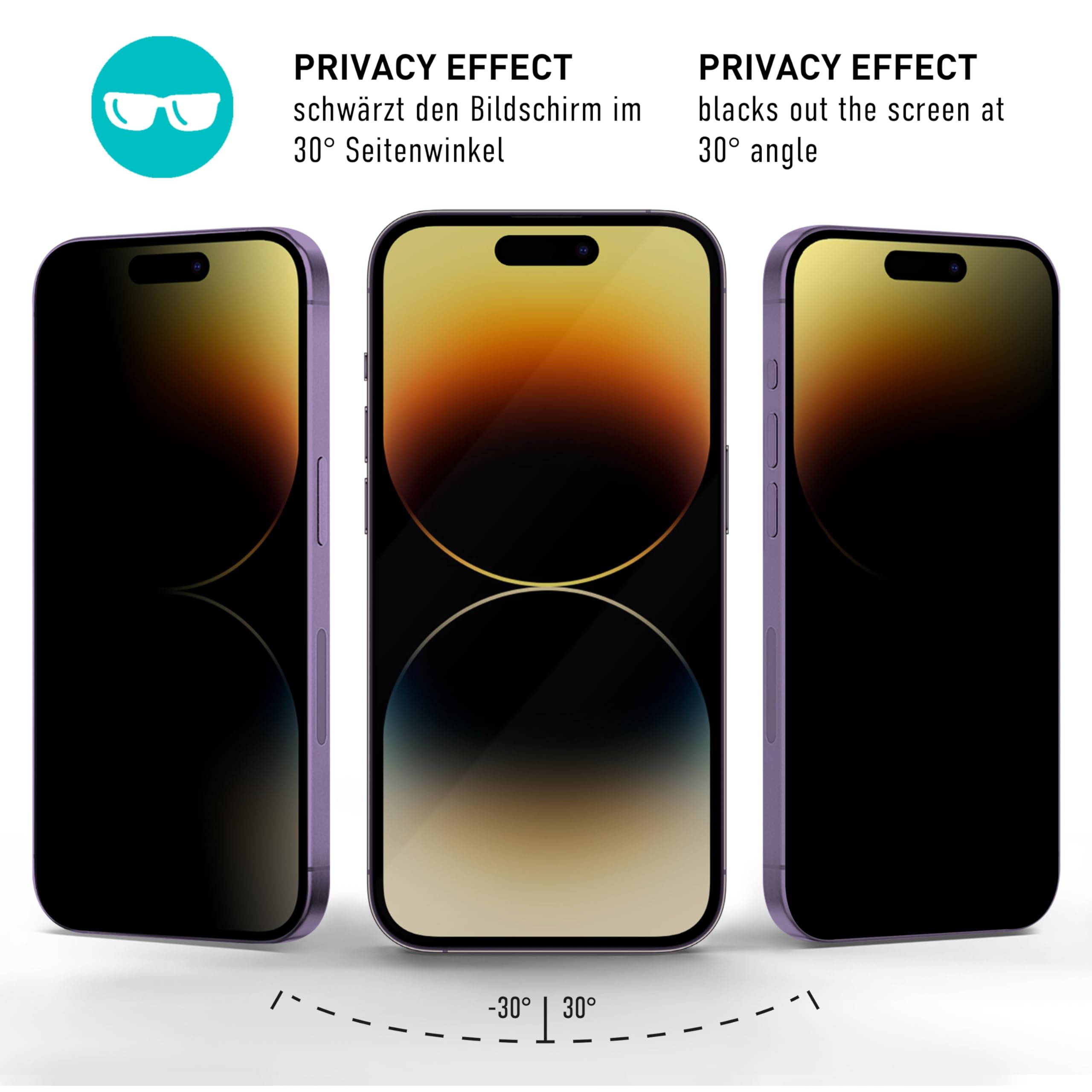 smartect Tempered Glass [2 Pieces, Privacy] Compatible with iPhone 14